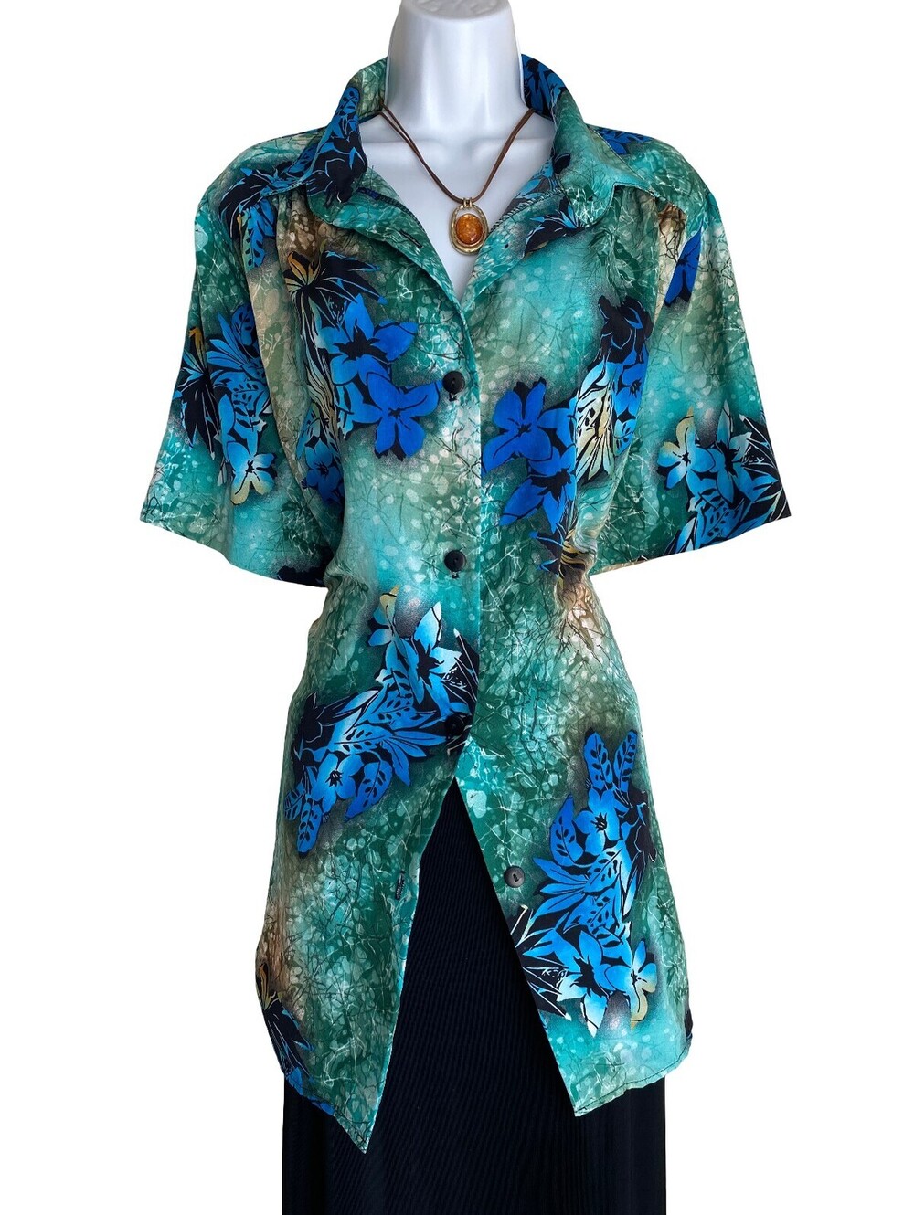 VTG A Personal Touch Plus 4X Button Up Tunic Blouse Floral Whimsigoth Dark Boho